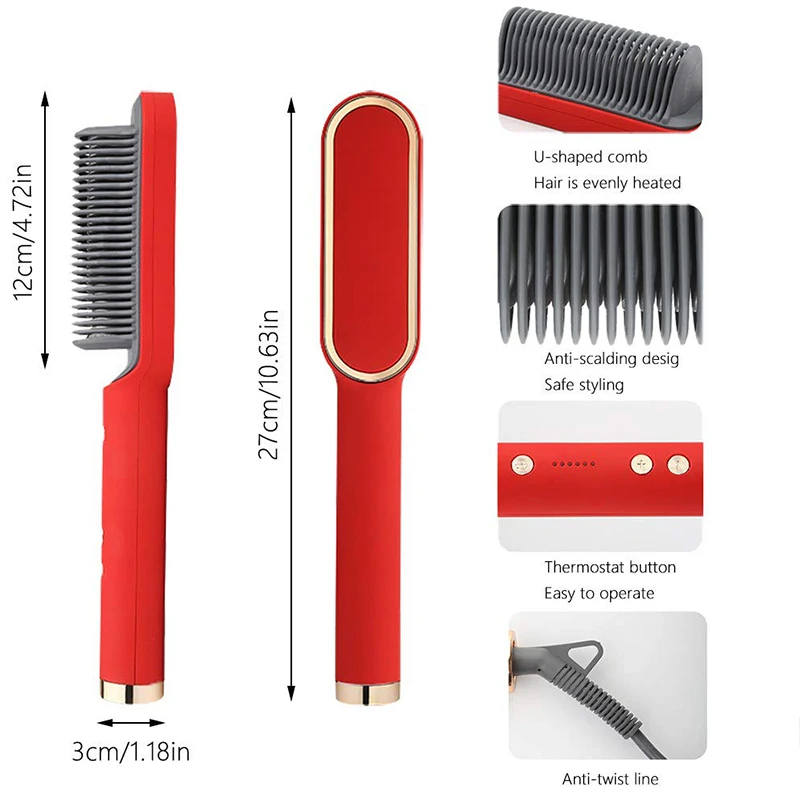 Hair Straightener Quick Heated Electric Hot Comb Hair Comb Personal Care Multifunctional Hairstyle Brush-HB033